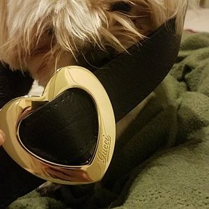 Gucci black leather gold heart belt authentic